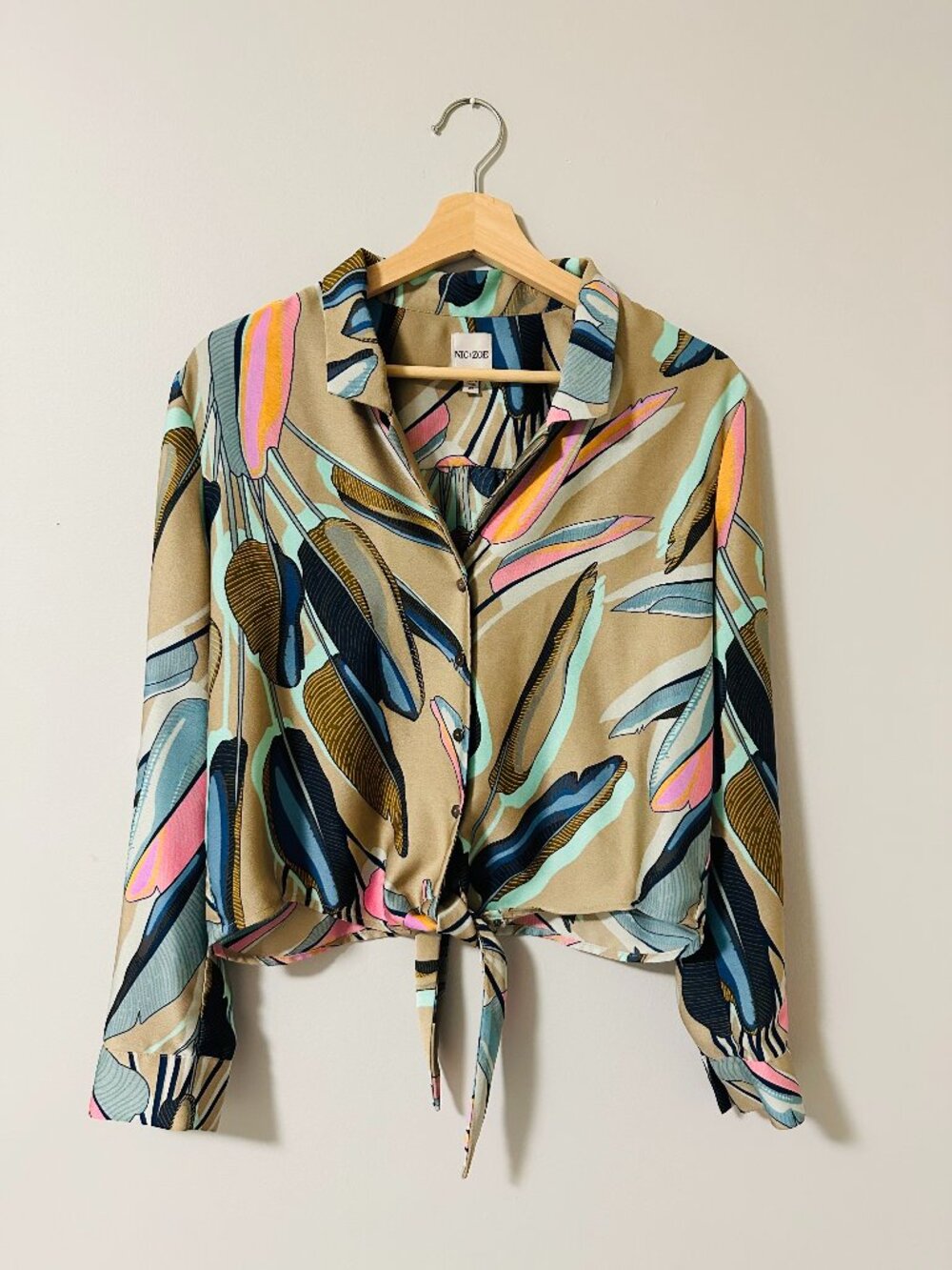 NIC+ZOE Long Sleeve Leaf Print Top Size M